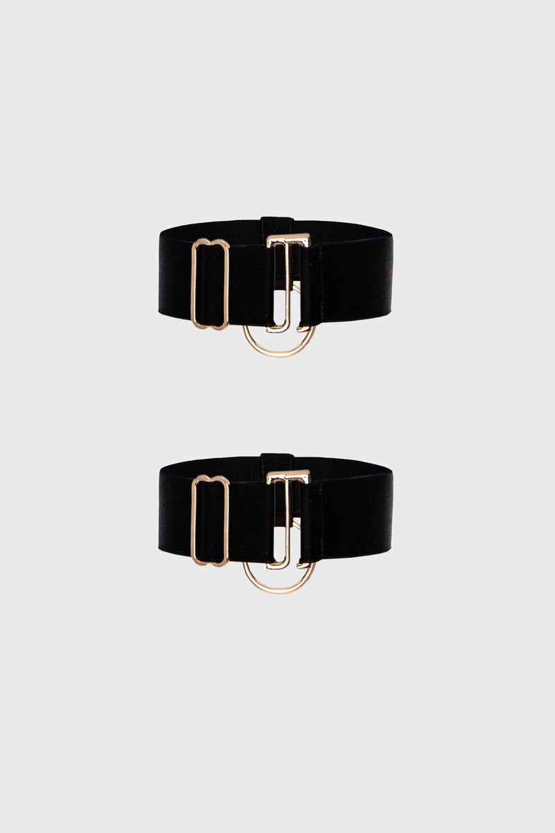 Bratari negre satinate din elastic cu detalii aurii Hold-up