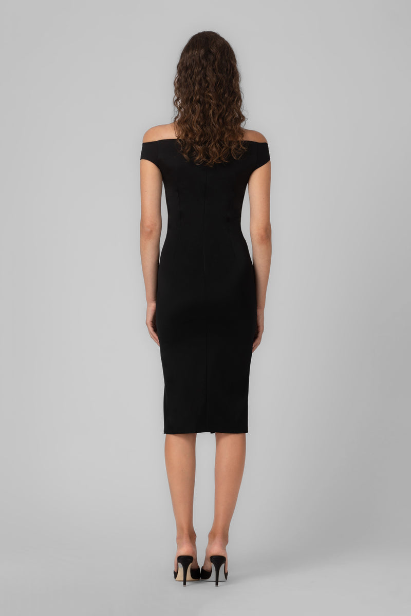 Rochie neagra midi cu crapatura Ivy
