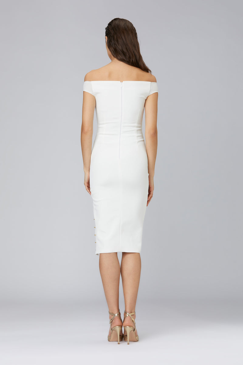 Rochie alba midi cu crapatura Ivy