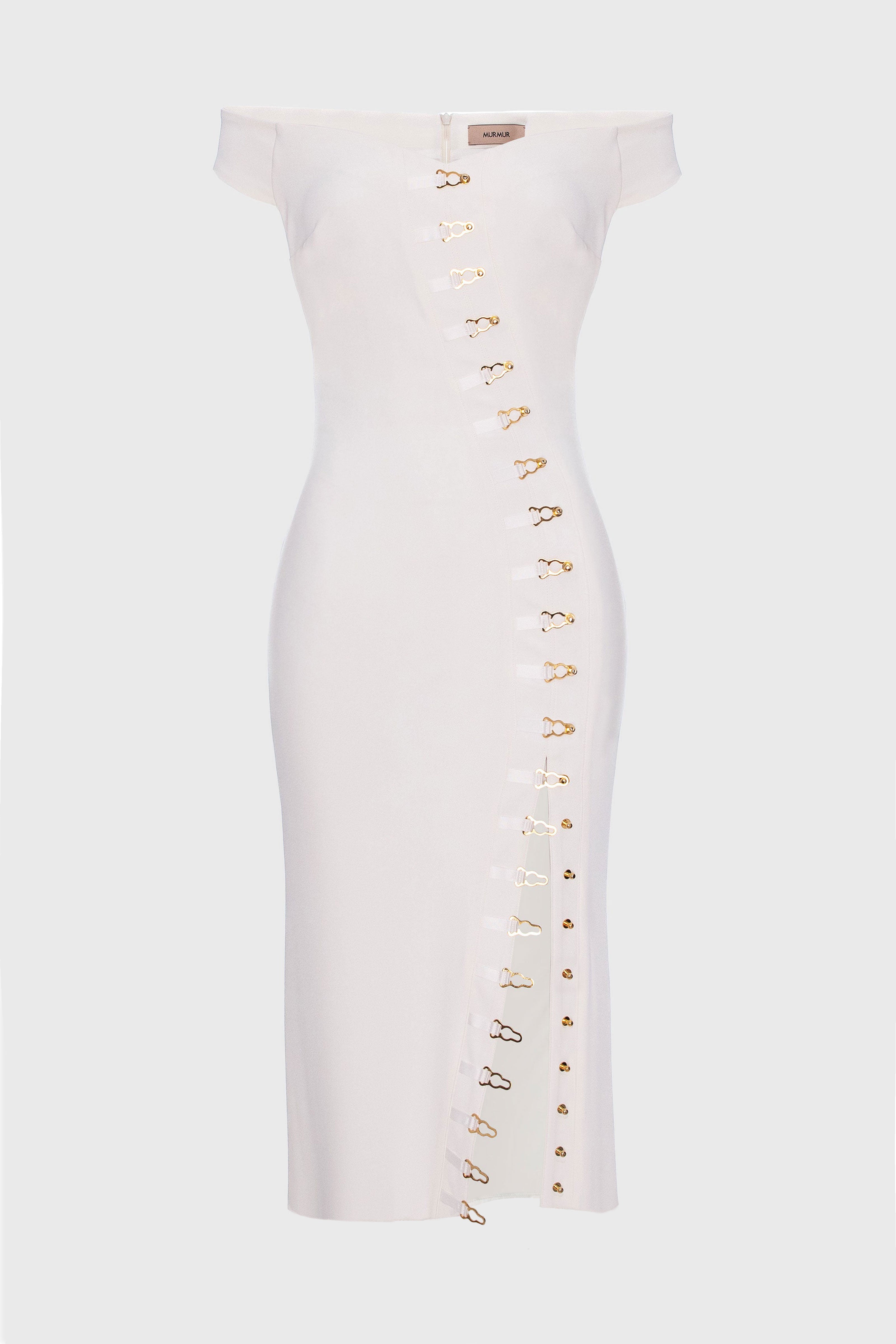 Rochie alba midi cu crapatura Ivy