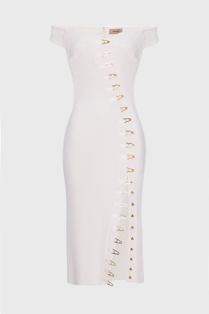 Rochie alba midi cu crapatura Ivy