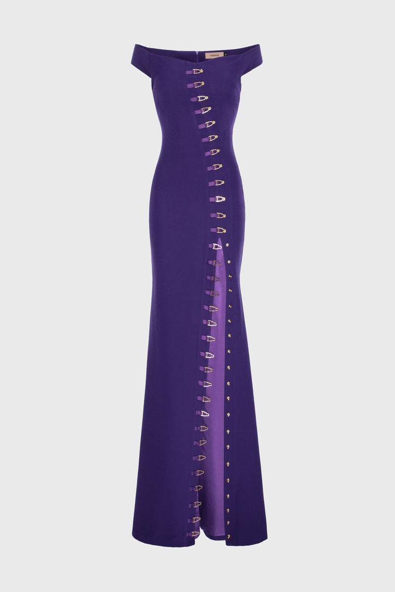 Rochie violet lunga cu decolteu Ivy