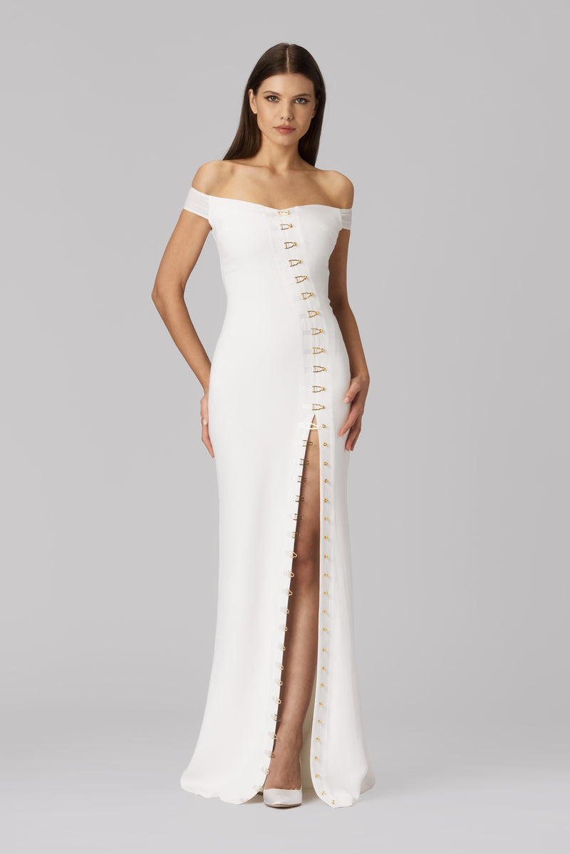 Rochie alba lunga cu decolteu Ivy