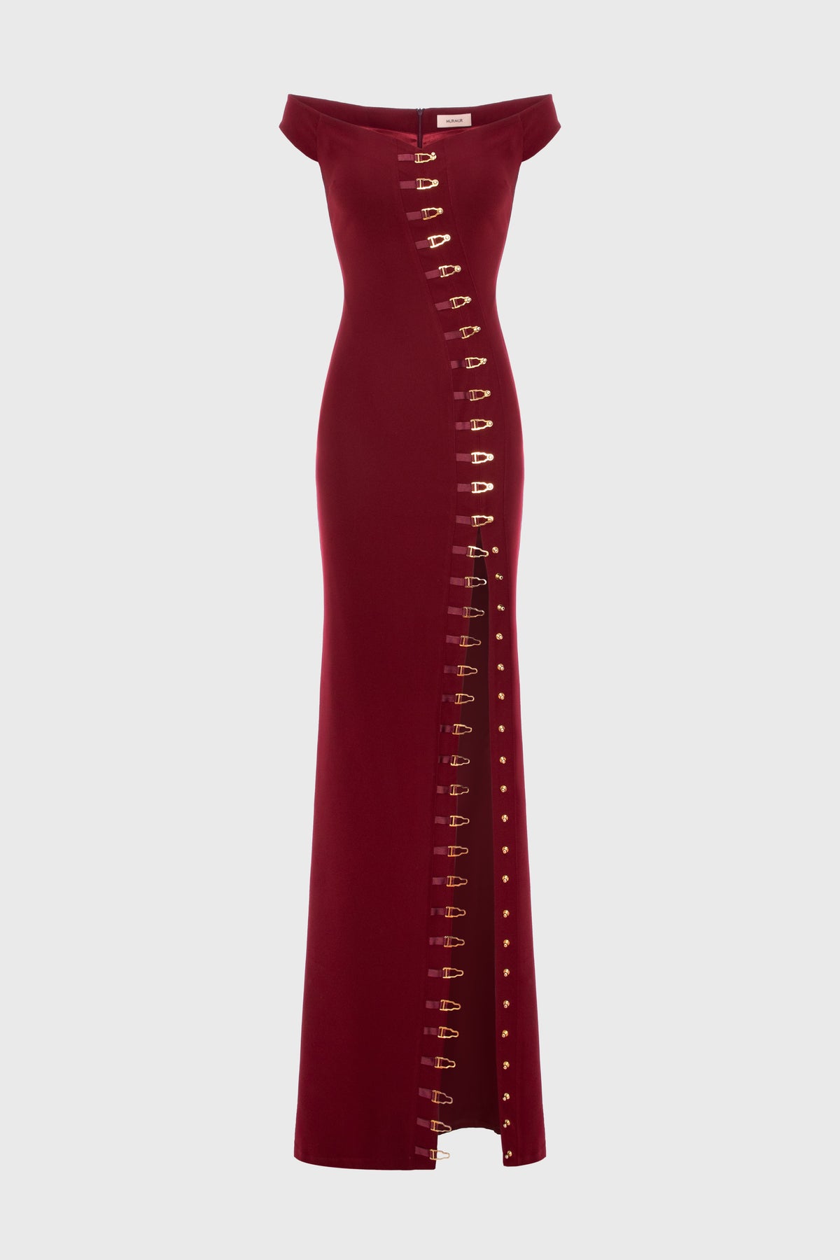 Rochie rosu burgund lunga cu decolteu Ivy