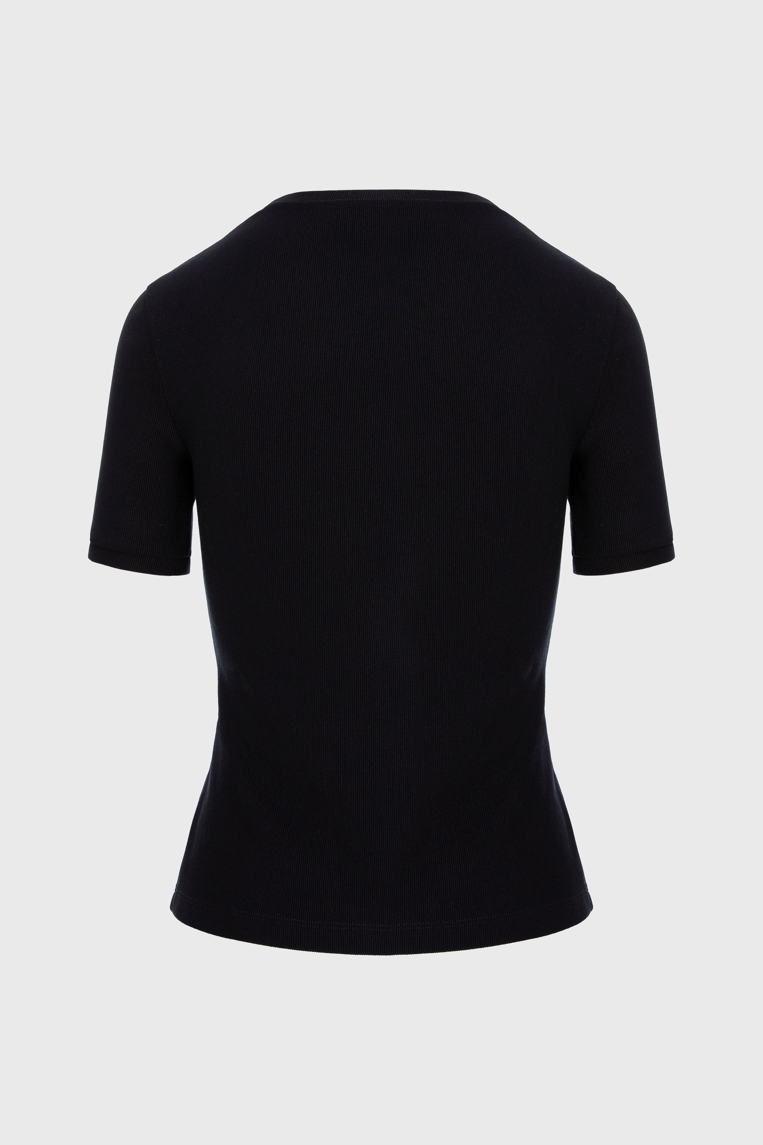 Tricou negru din bumbac reiat Logo