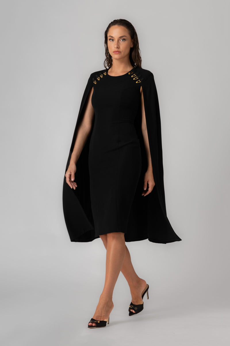 Rochie neagra midi cu capa Mantle