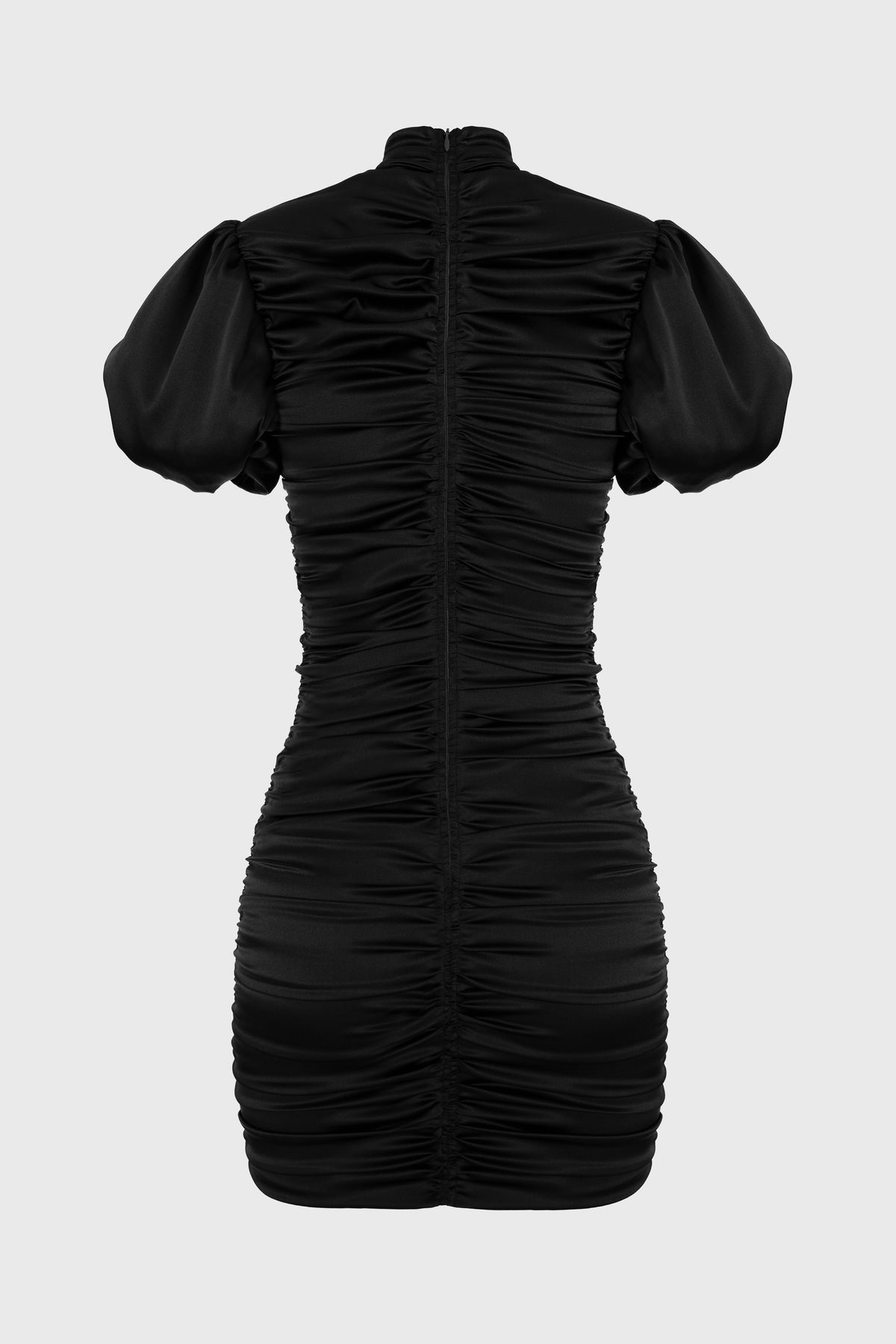Rochie neagra mini din matase cu drapaje Ruched