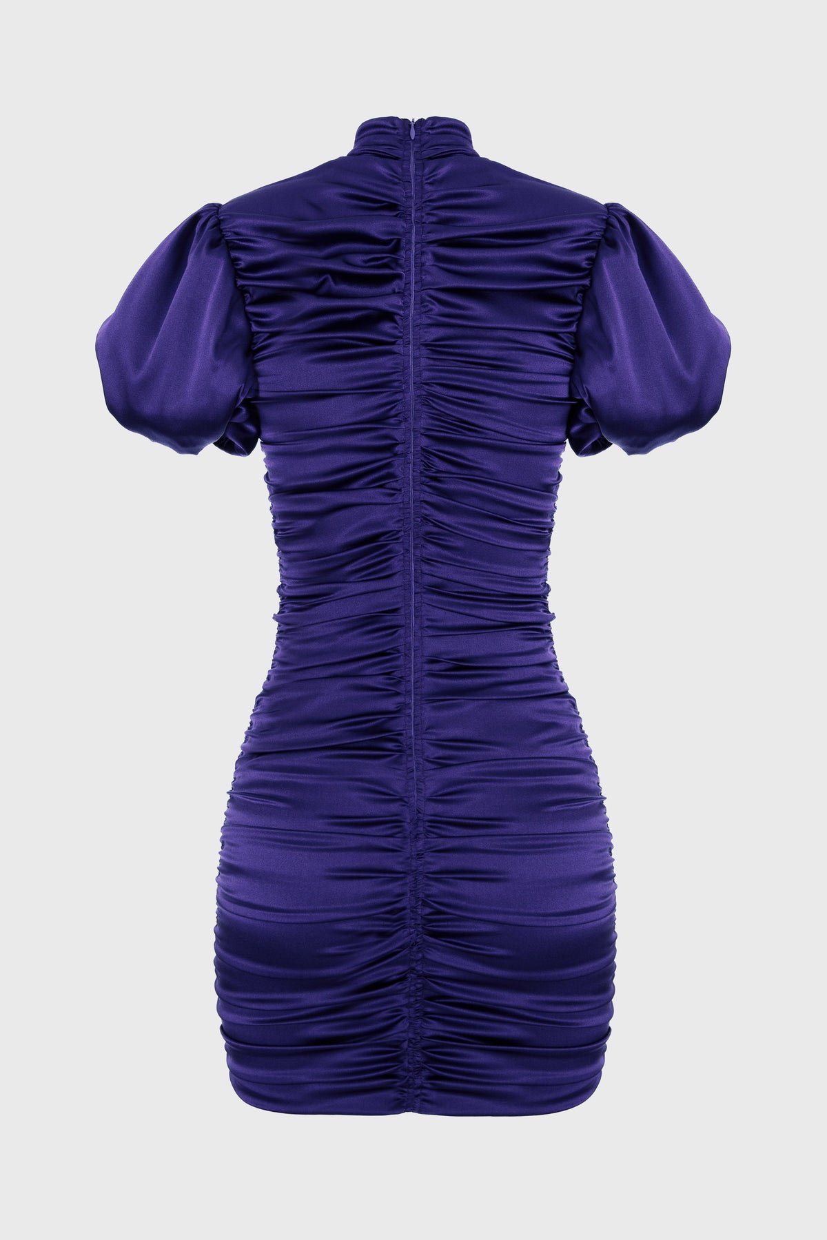Rochie violet mini din matase cu drapaje Ruched