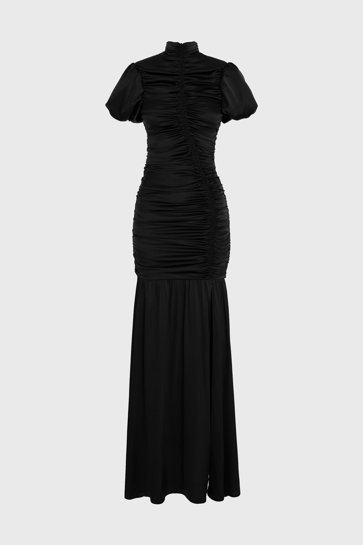 Rochie neagra lunga din matase cu drapaje Ruched