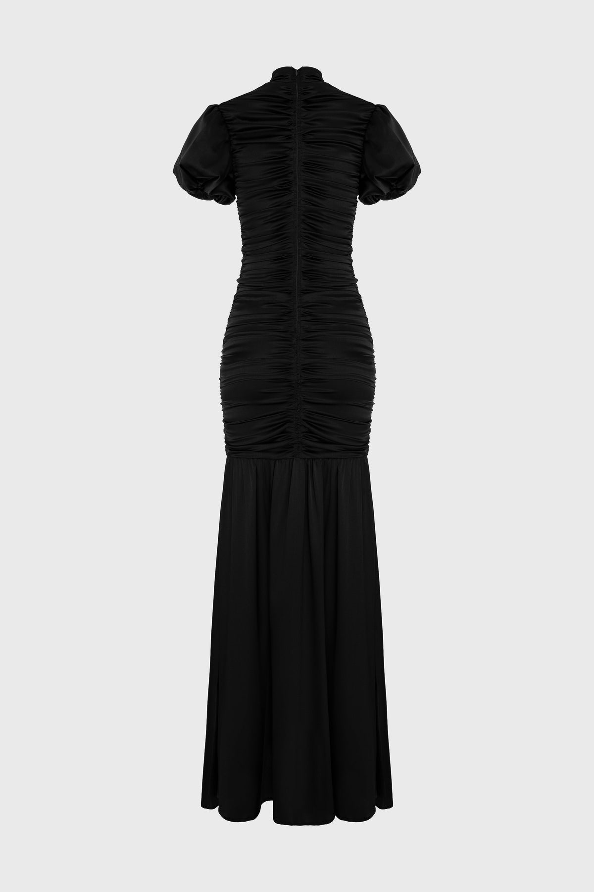 Rochie neagra lunga din matase cu drapaje Ruched