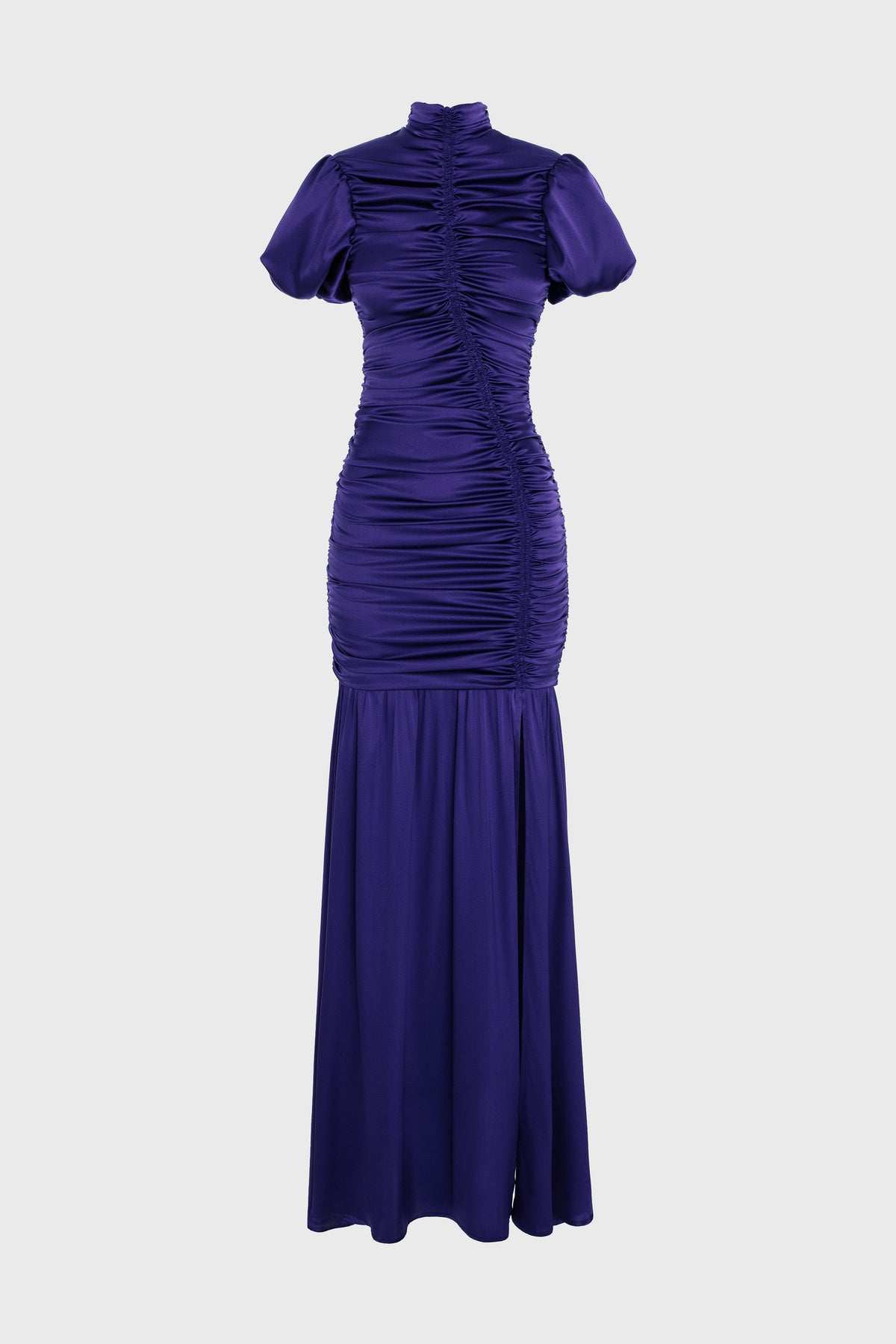 Rochie violet lunga din matase cu drapaje Ruched