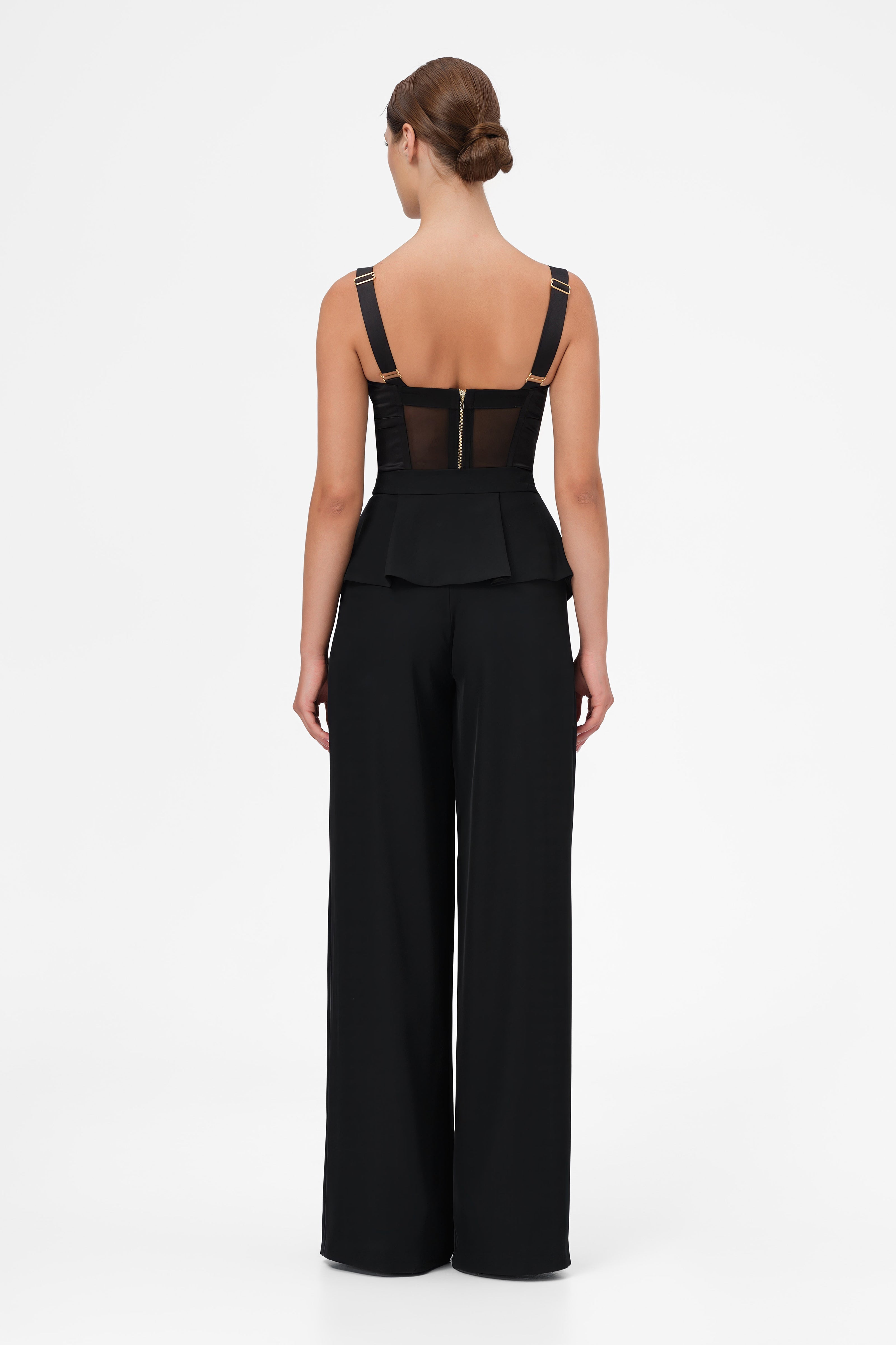 Corset negru din satin cu cupe Sculpt