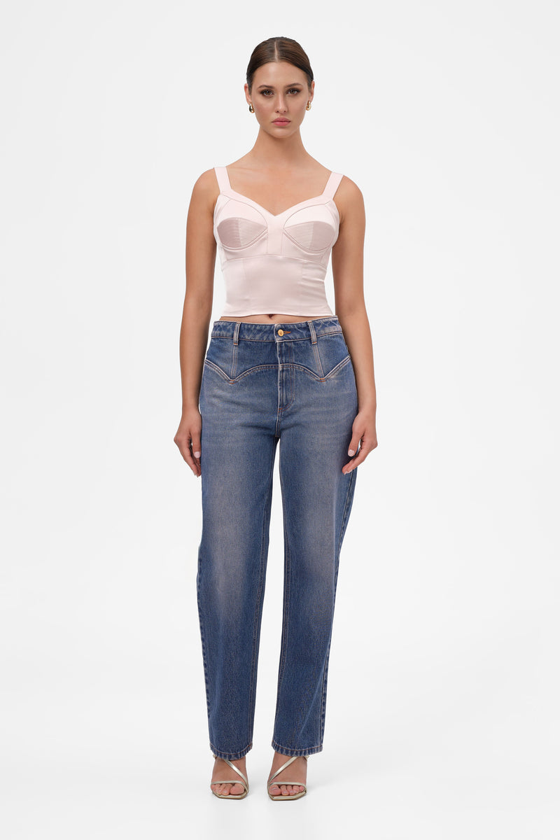 Corset roz pudrat din satin cu cupe Sculpt