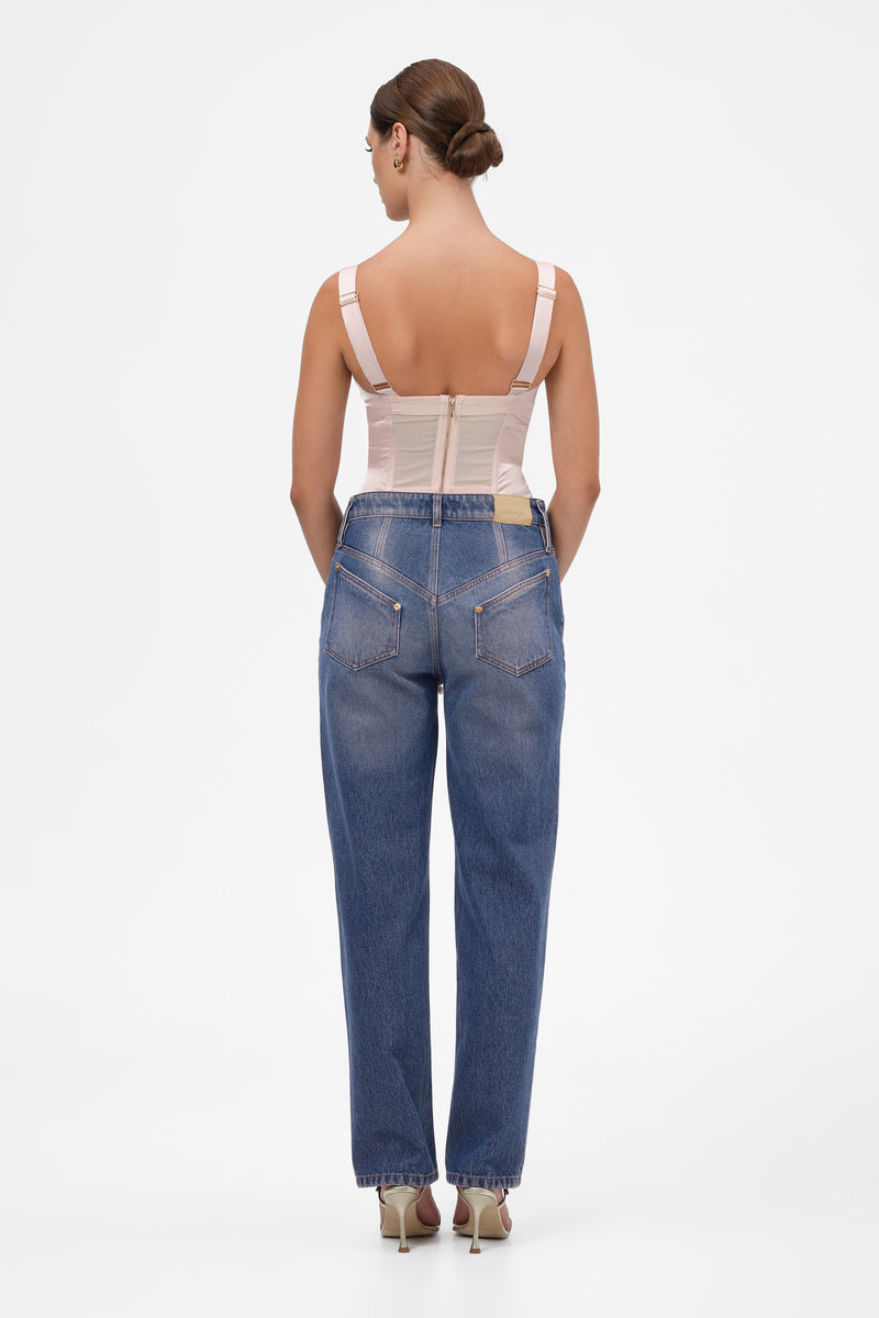 Corset roz pudrat din satin cu cupe Sculpt