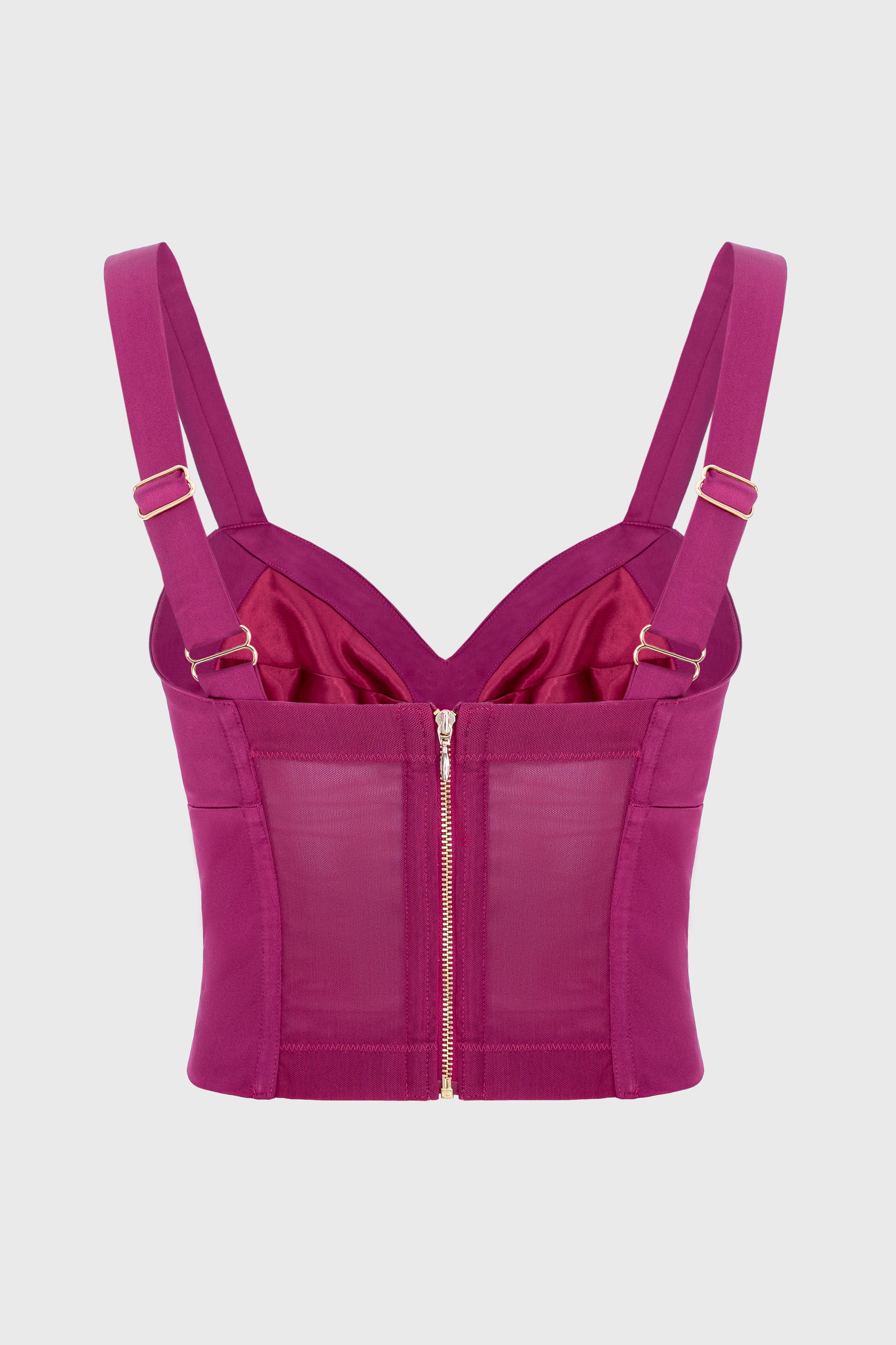 Corset roz intens din satin cu cupe Sculpt