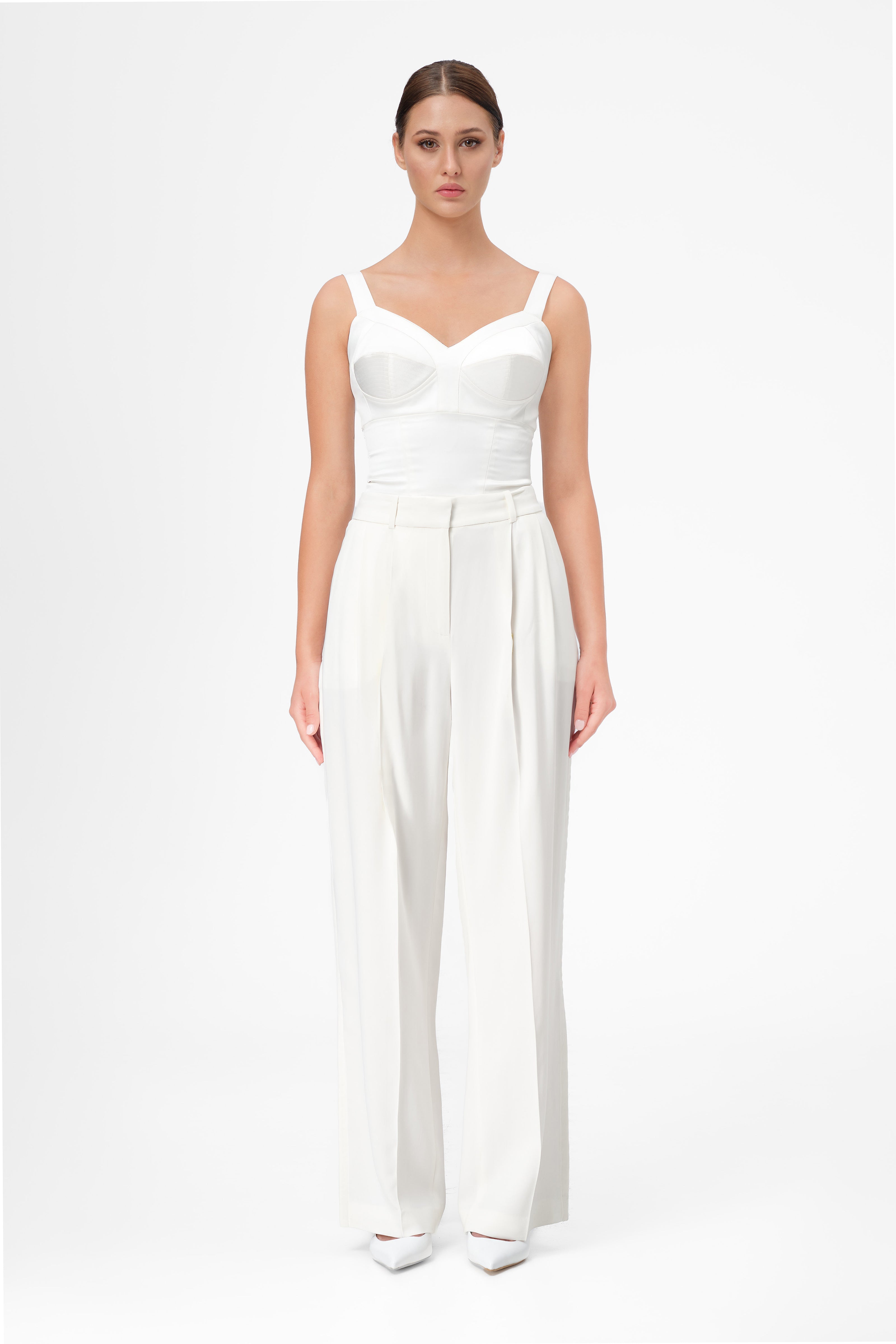 Corset alb din satin cu cupe Sculpt