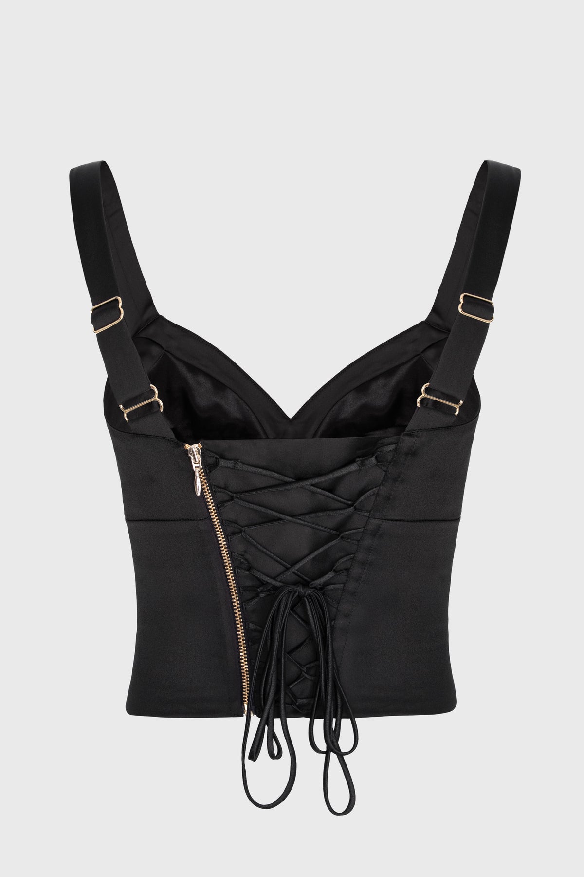 Corset negru din satin cu cupe si insiretare Sculpt