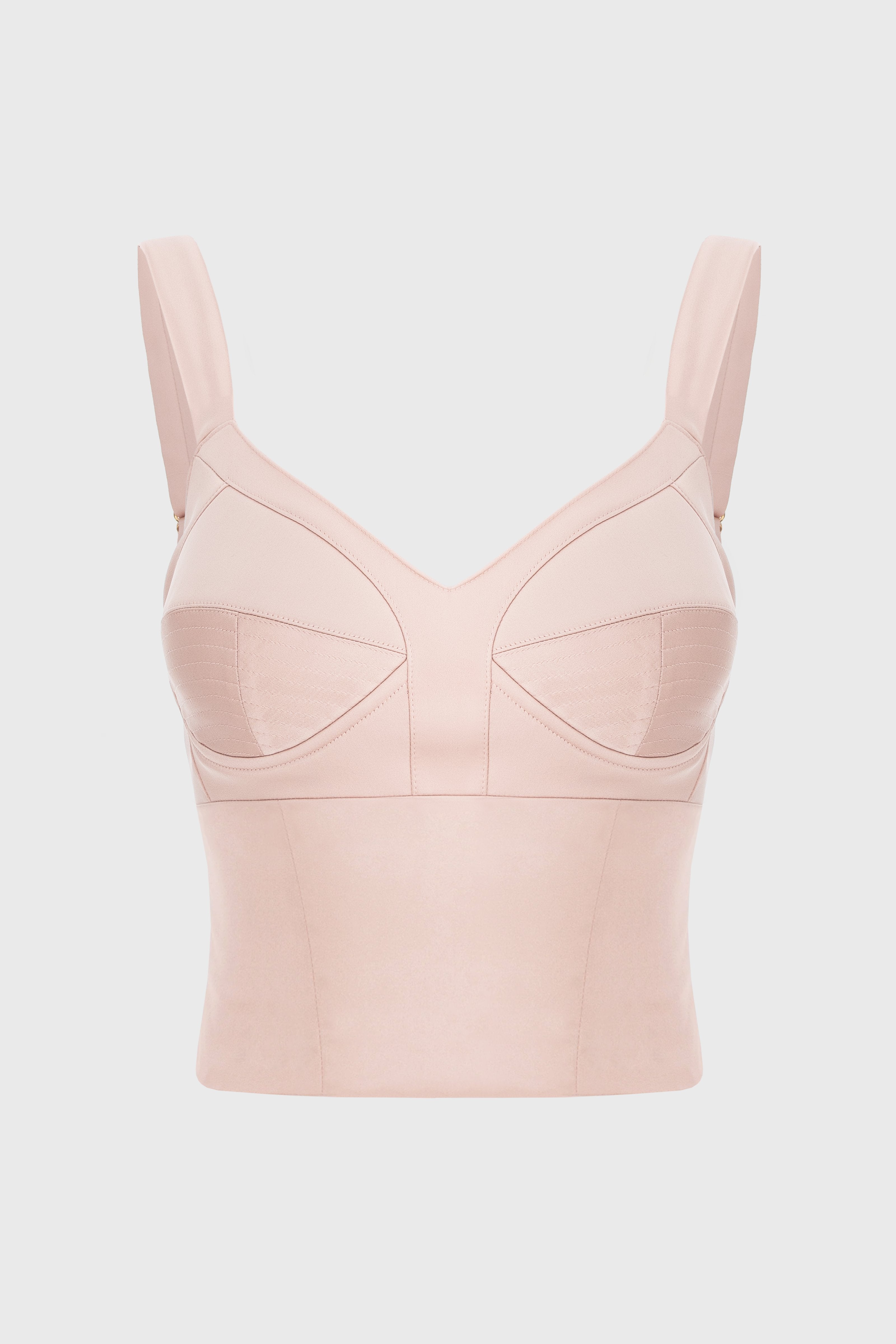 Corset roz pudrat din satin cu cupe si insiretare Sculpt