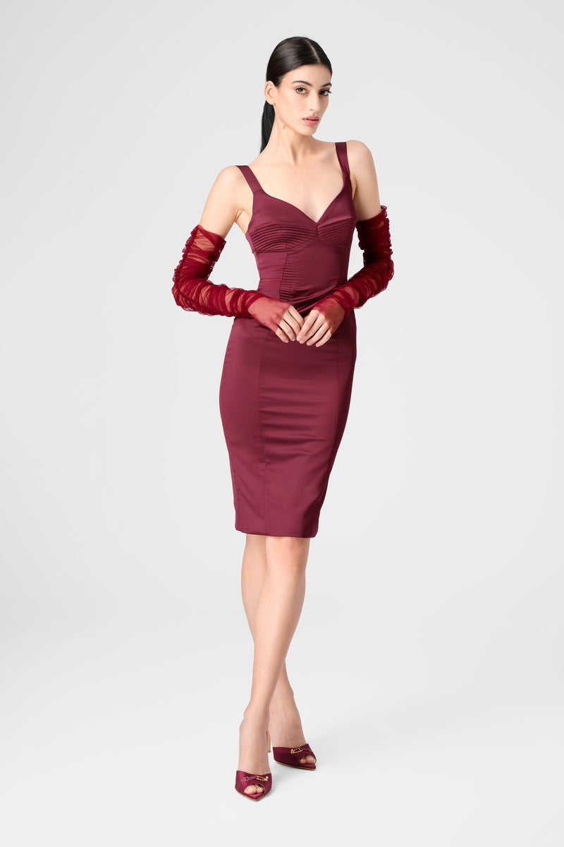 Rochie rosu burgund din satin elastic Haze