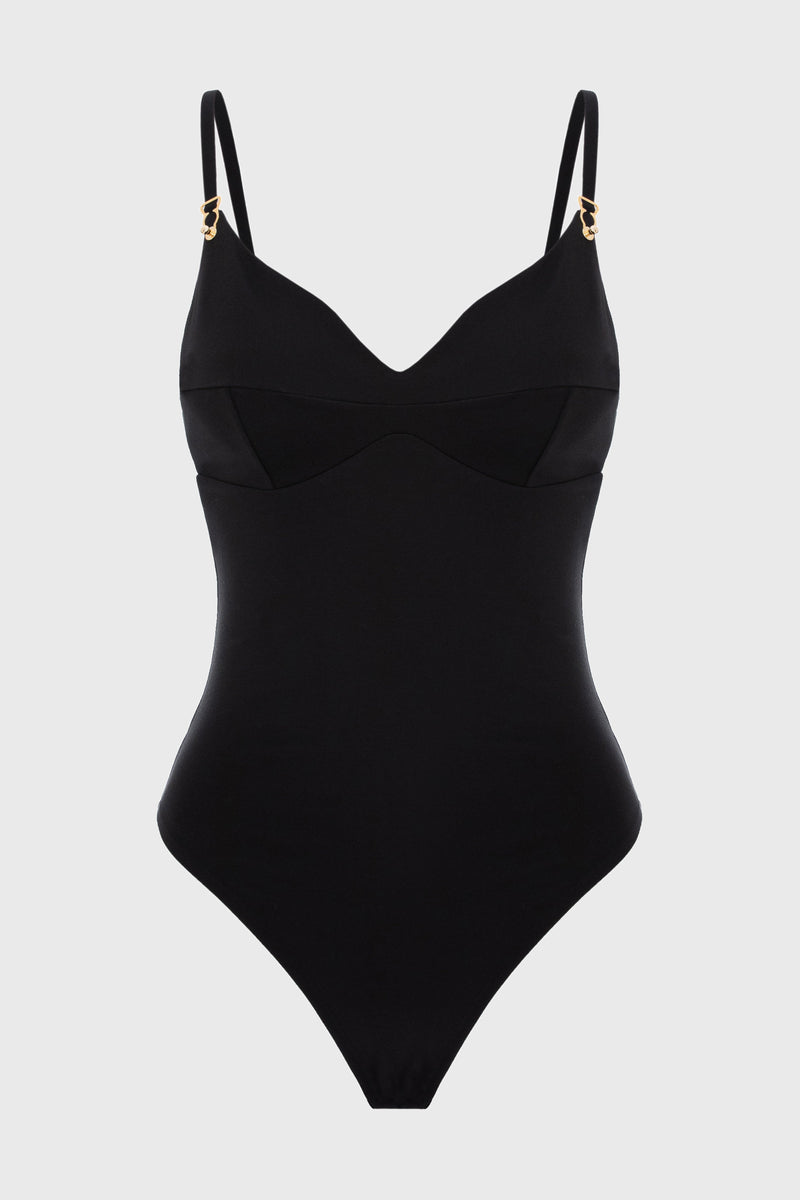 Body negru elastic cu bretele Skin