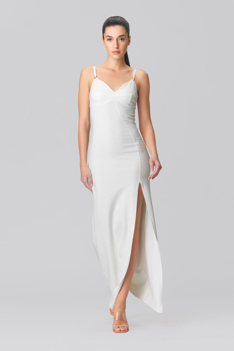Rochie alba lunga elastica Skin