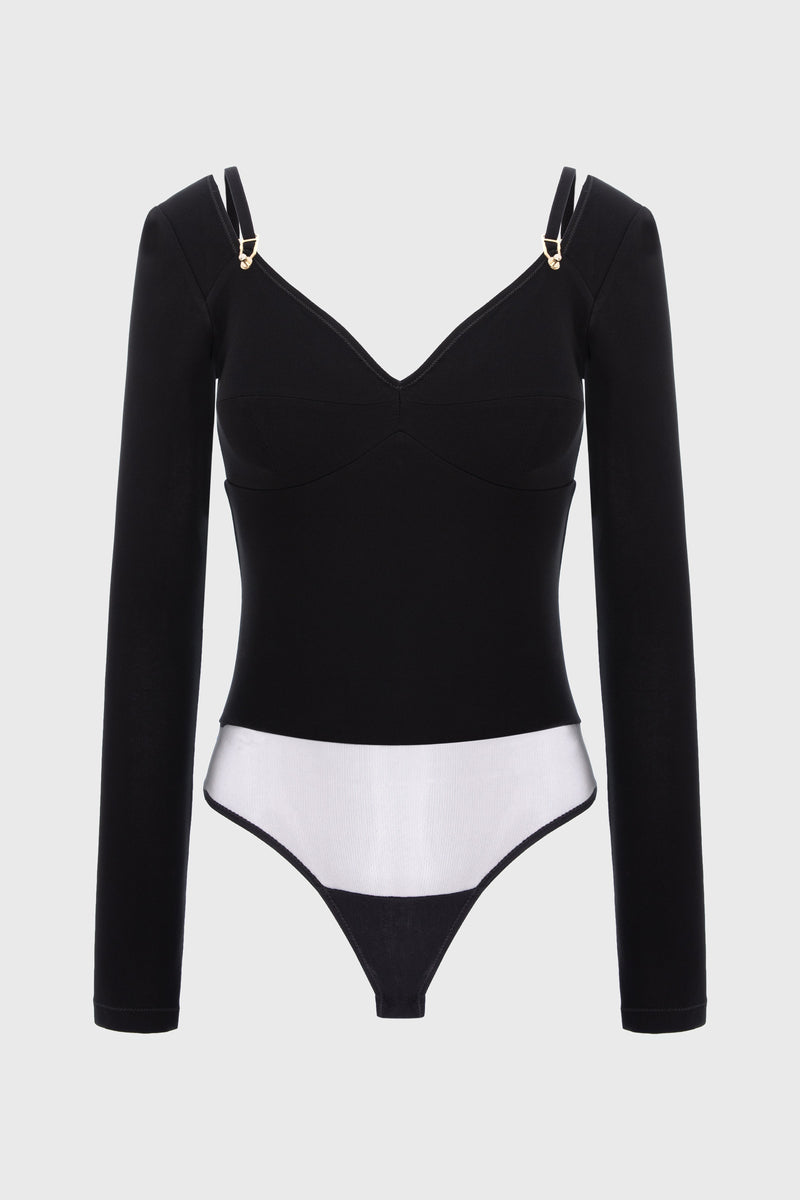 Body negru din vascoza elastica Skin