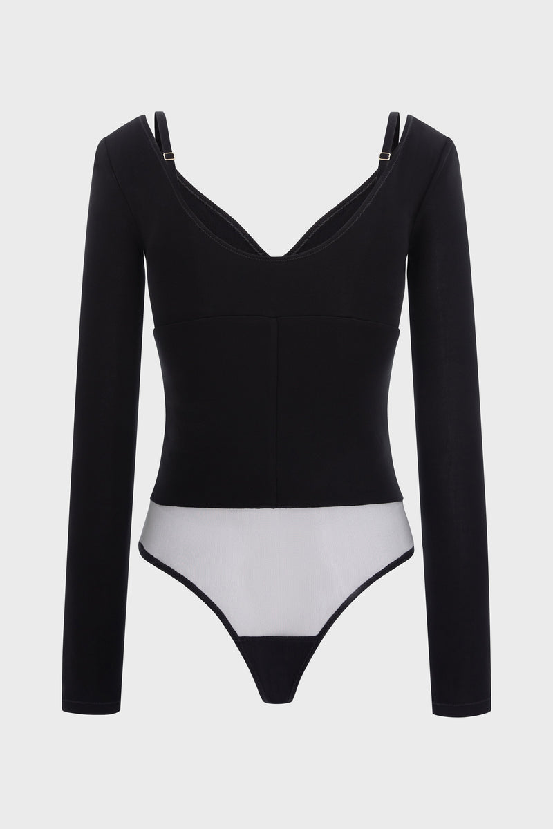 Body negru din vascoza elastica Skin