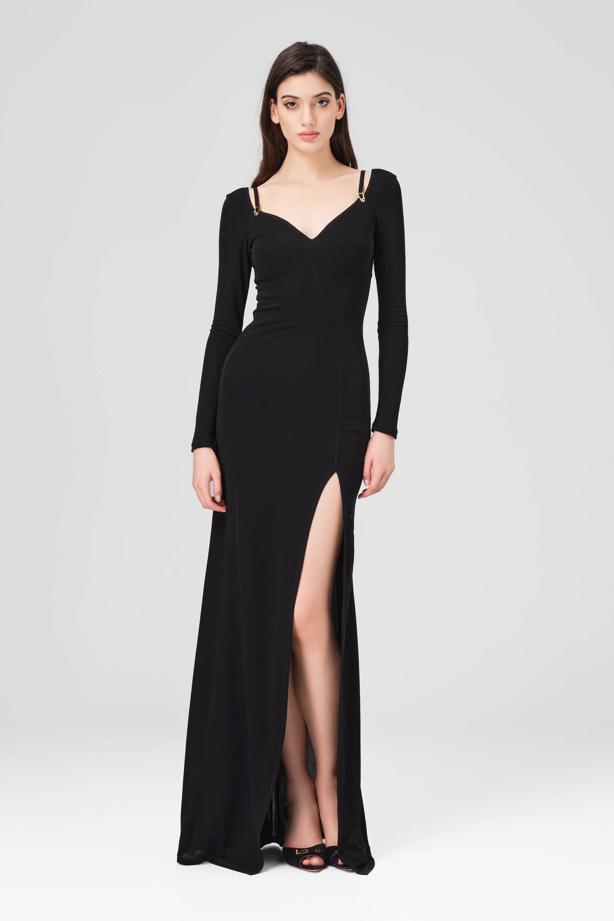 Rochie neagra lunga din vascoza elastica Skin