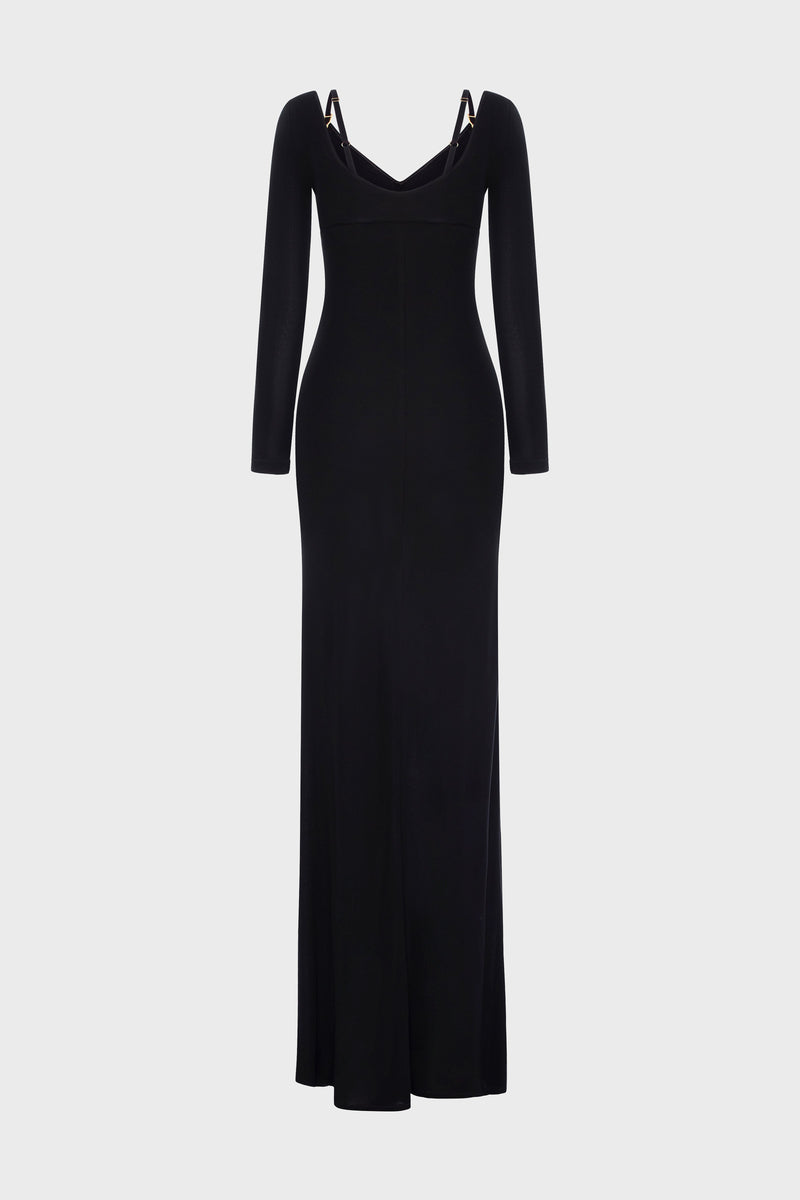 Rochie neagra lunga din vascoza elastica Skin