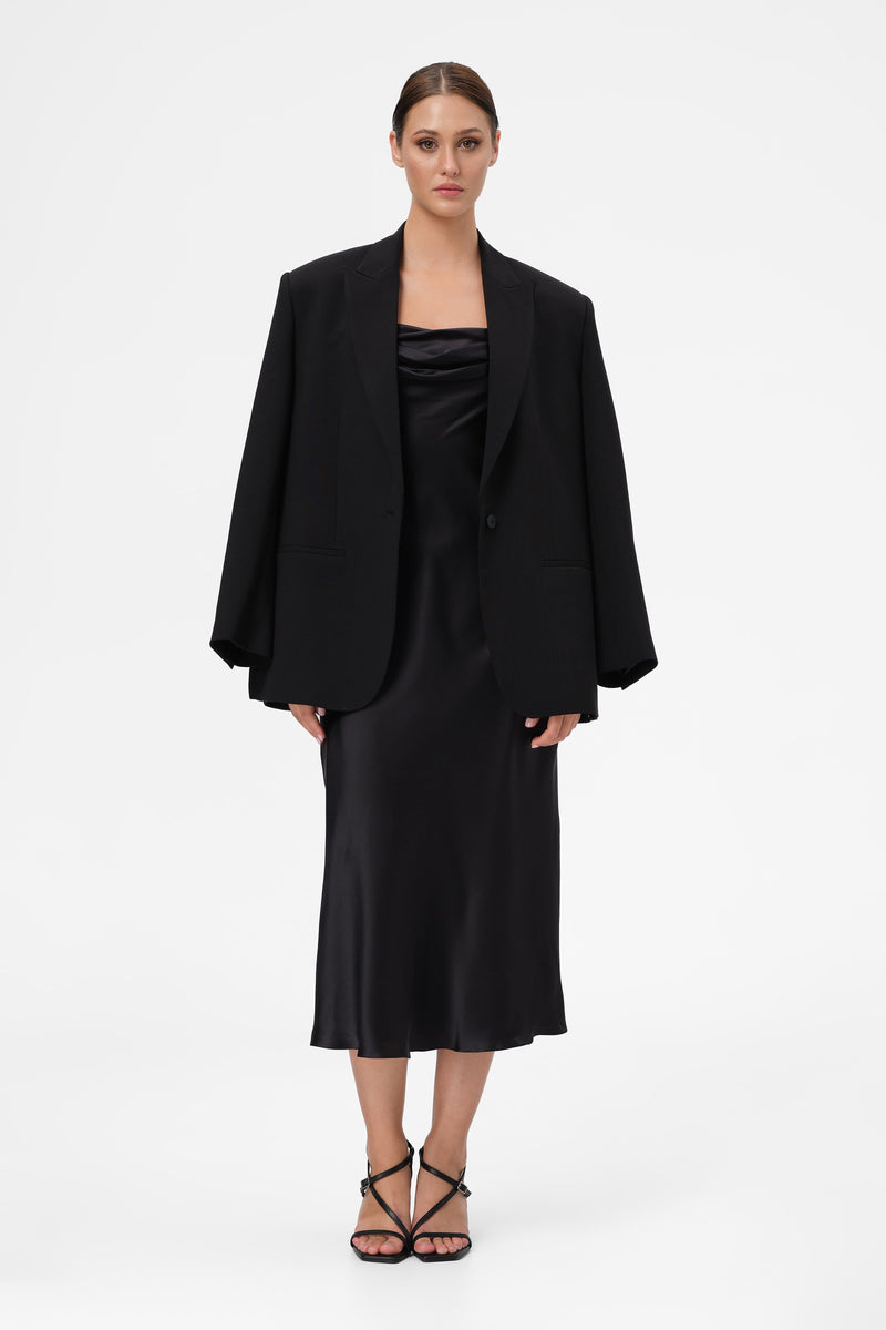 Rochie neagra midi din matase naturala Slip