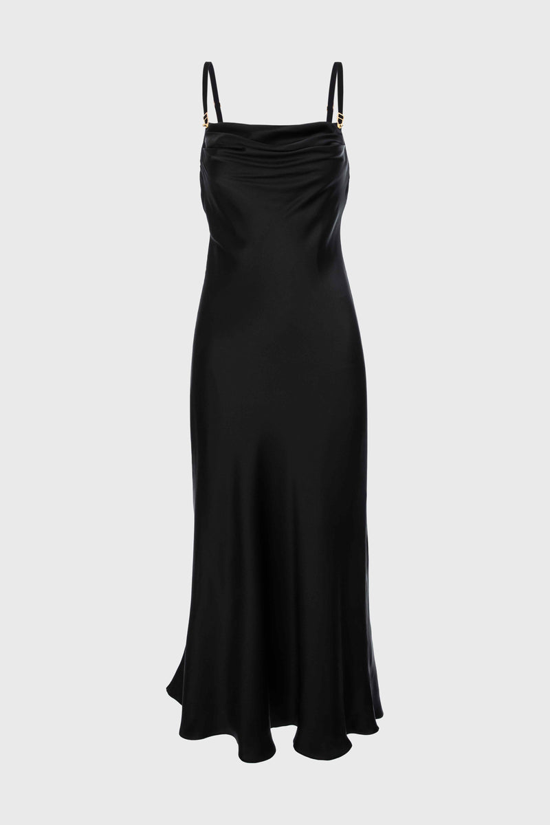 Rochie neagra midi din matase naturala Slip