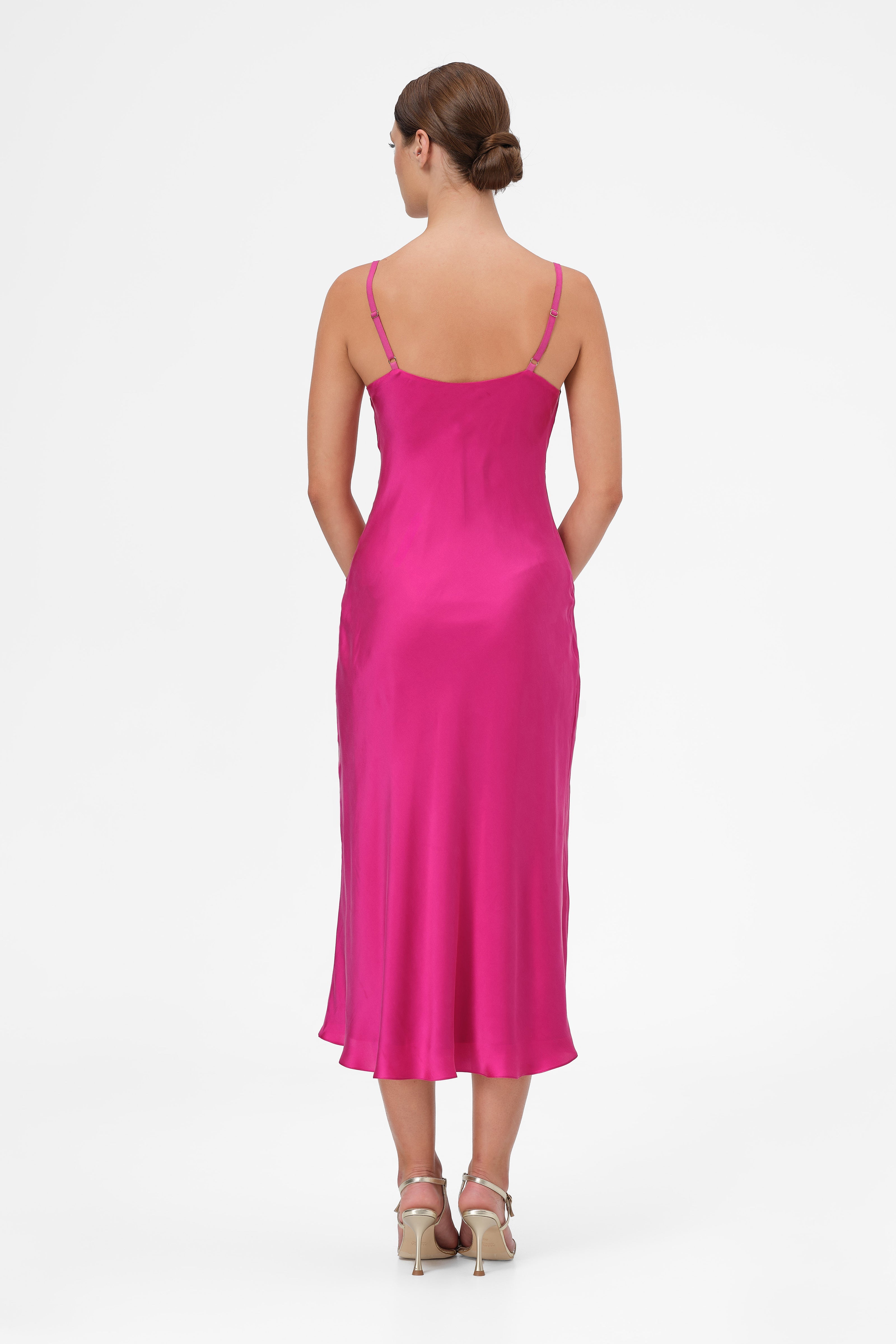 Rochie roz intens midi din matase naturala Slip