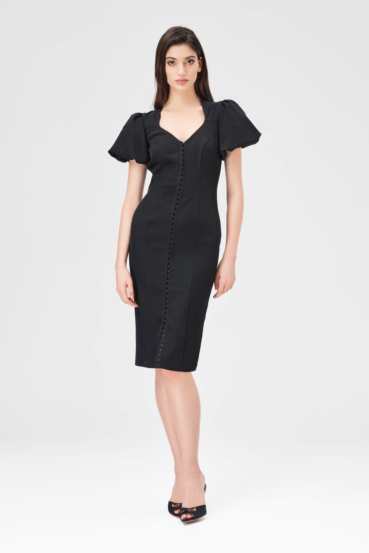 Rochie neagra cu capse Snap