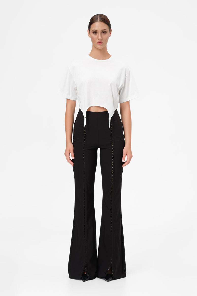 Pantaloni negri lungi evazati Snap