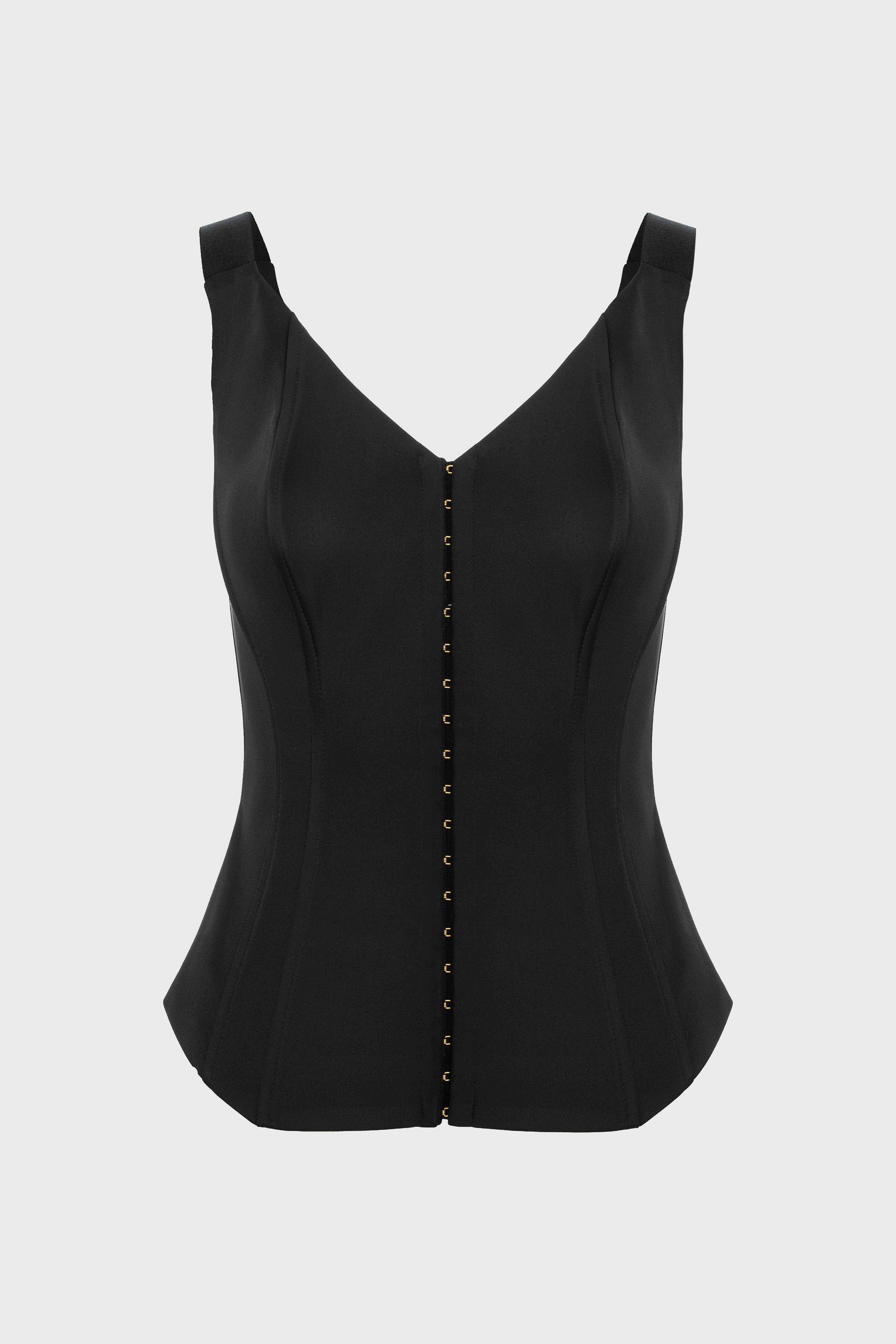 Corset negru din satin cu insiretare String