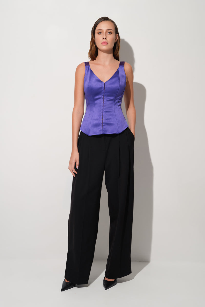 Corset violet din satin cu insiretare String