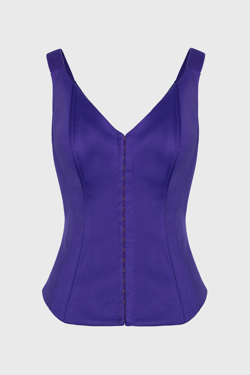 Corset violet din satin cu insiretare String