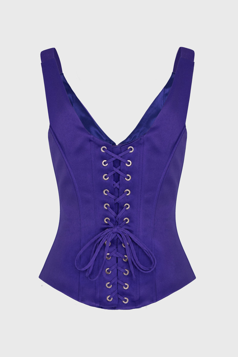 Corset violet din satin cu insiretare String