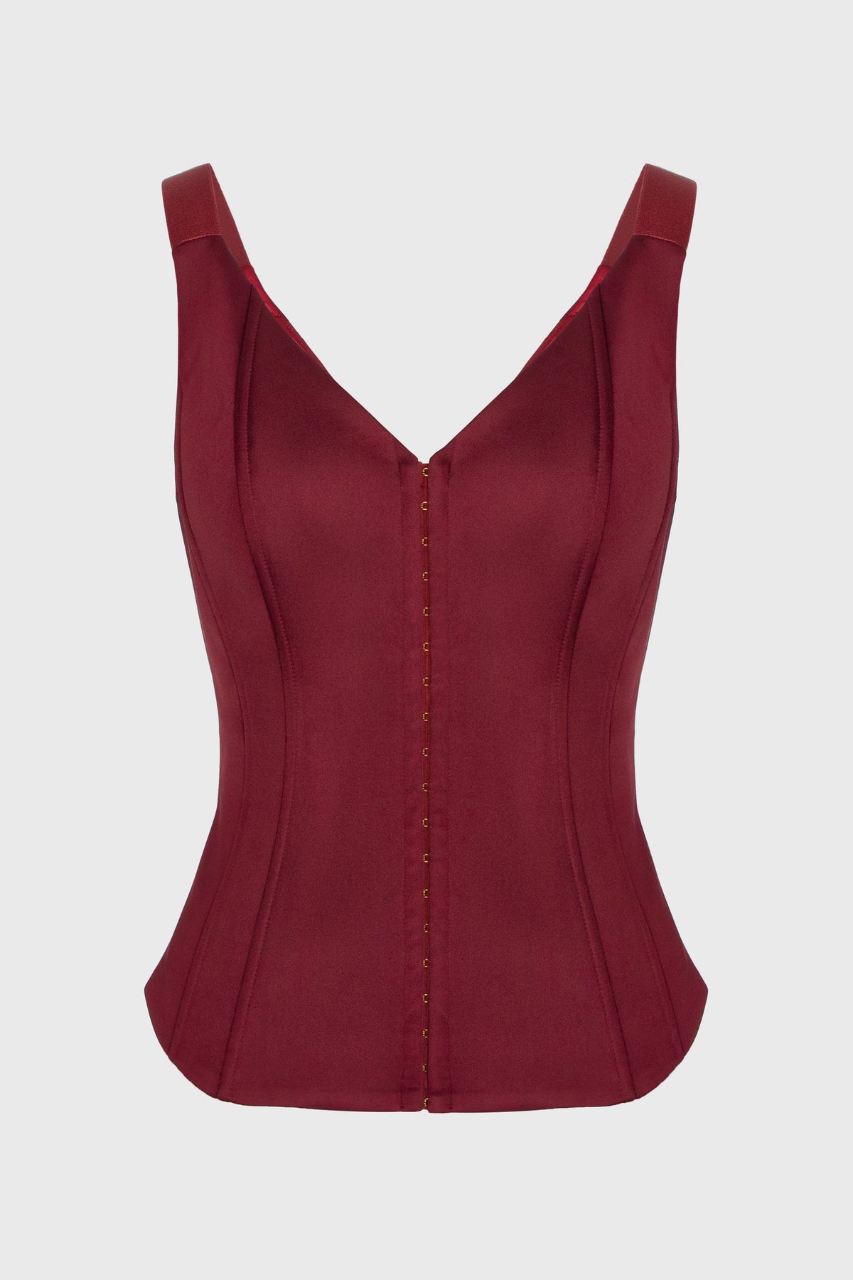 Corset rosu burgund din satin cu insiretare String