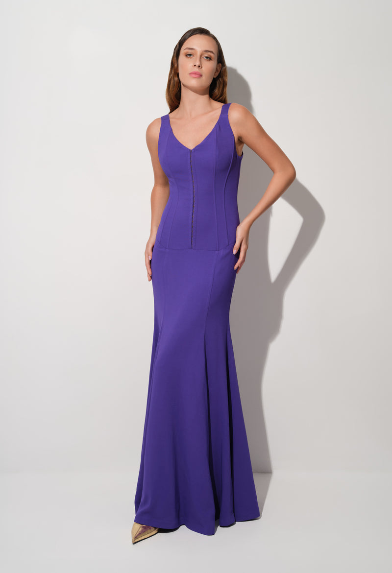 Rochie violet lunga cu corsetaj String
