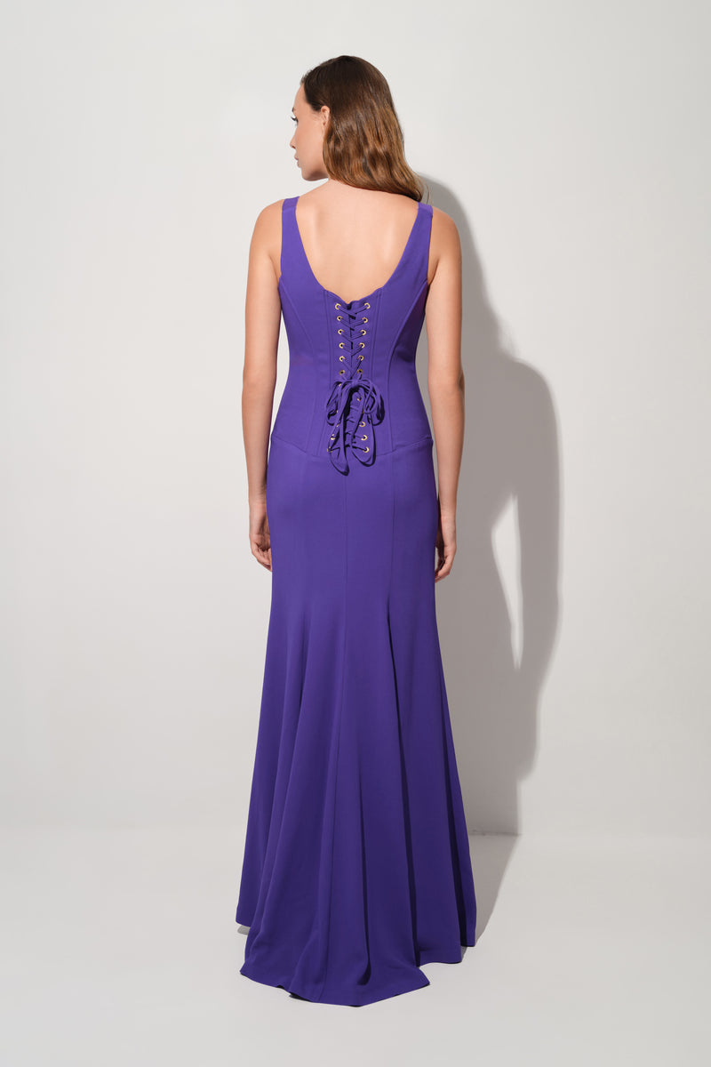 Rochie violet lunga cu corsetaj String