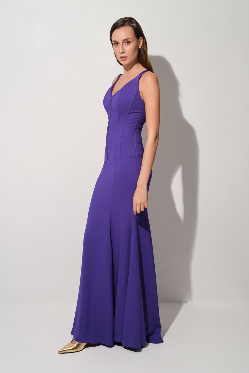 Rochie violet lunga cu corsetaj String