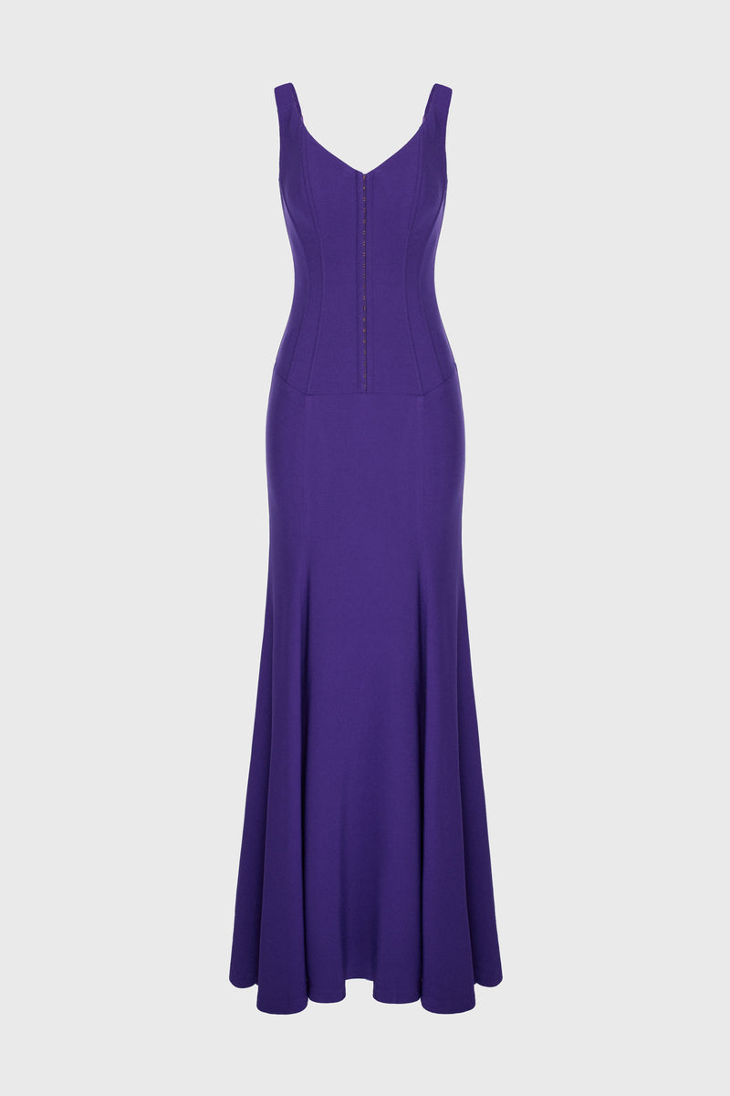 Rochie violet lunga cu corsetaj String