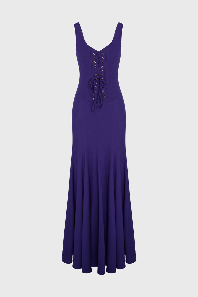 Rochie violet lunga cu corsetaj String