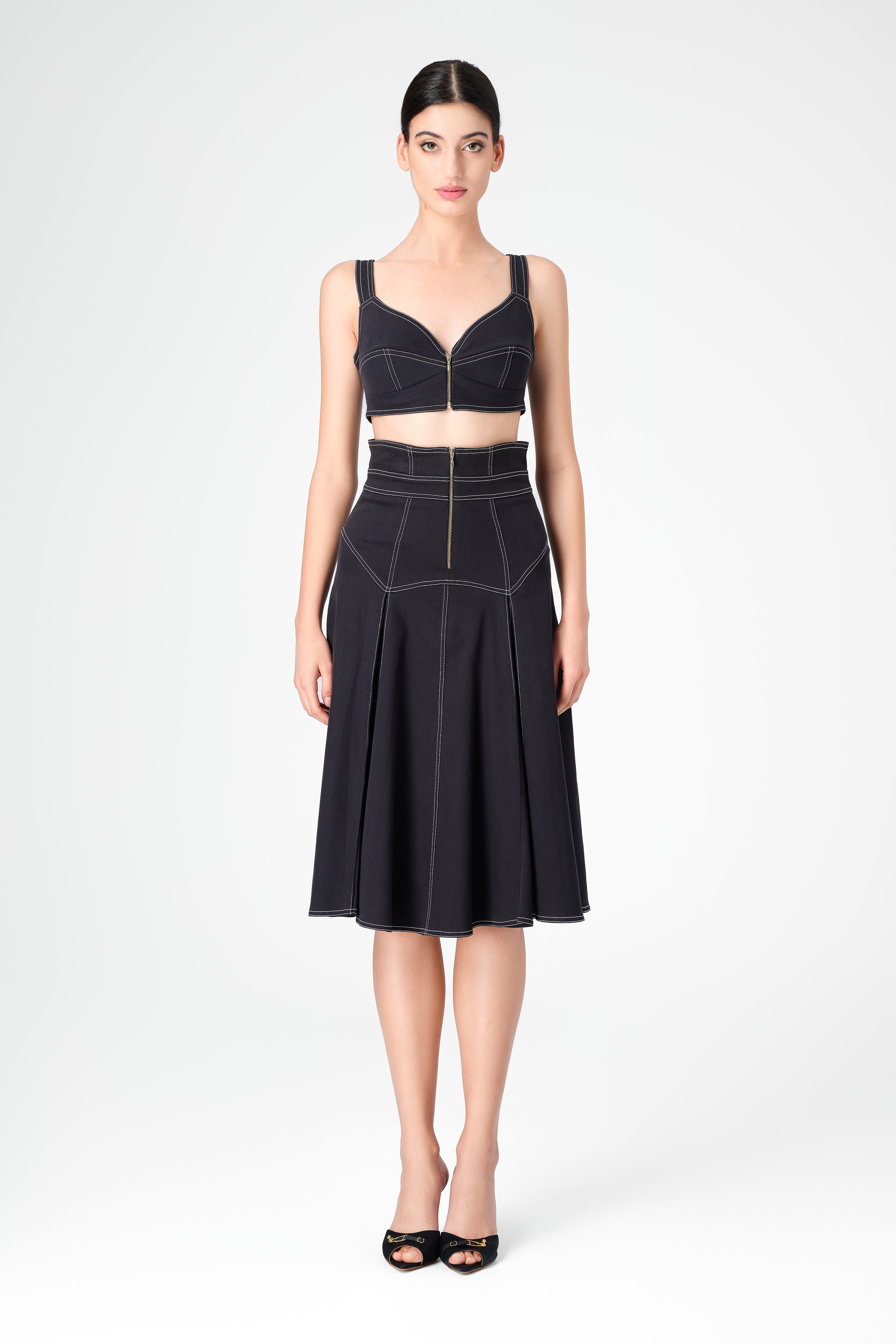 Bustiera neagra din denim bi-elastic Underline