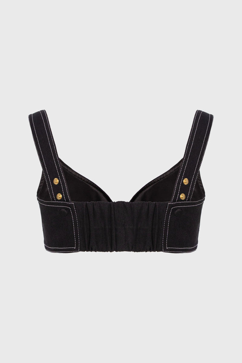 Bustiera neagra din denim bi-elastic Underline