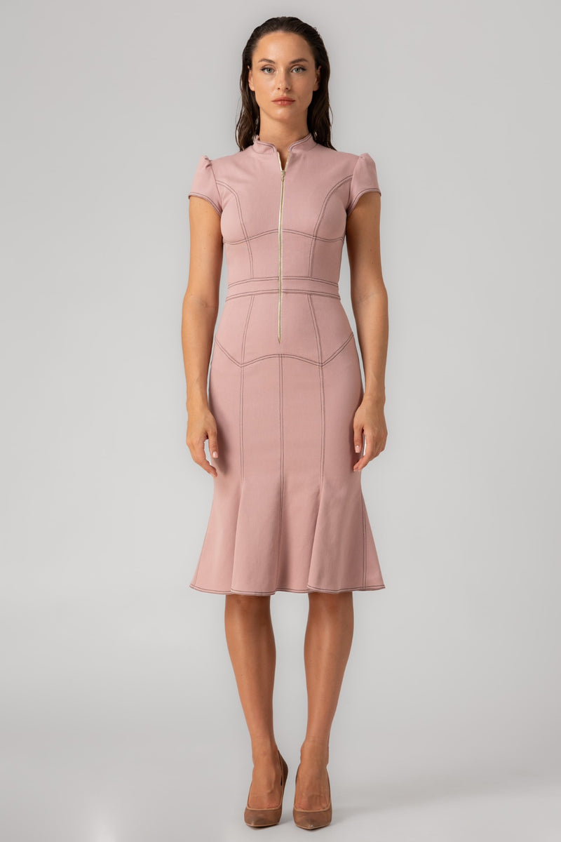 Rochie roz fad midi din denim bi-elastic Underline