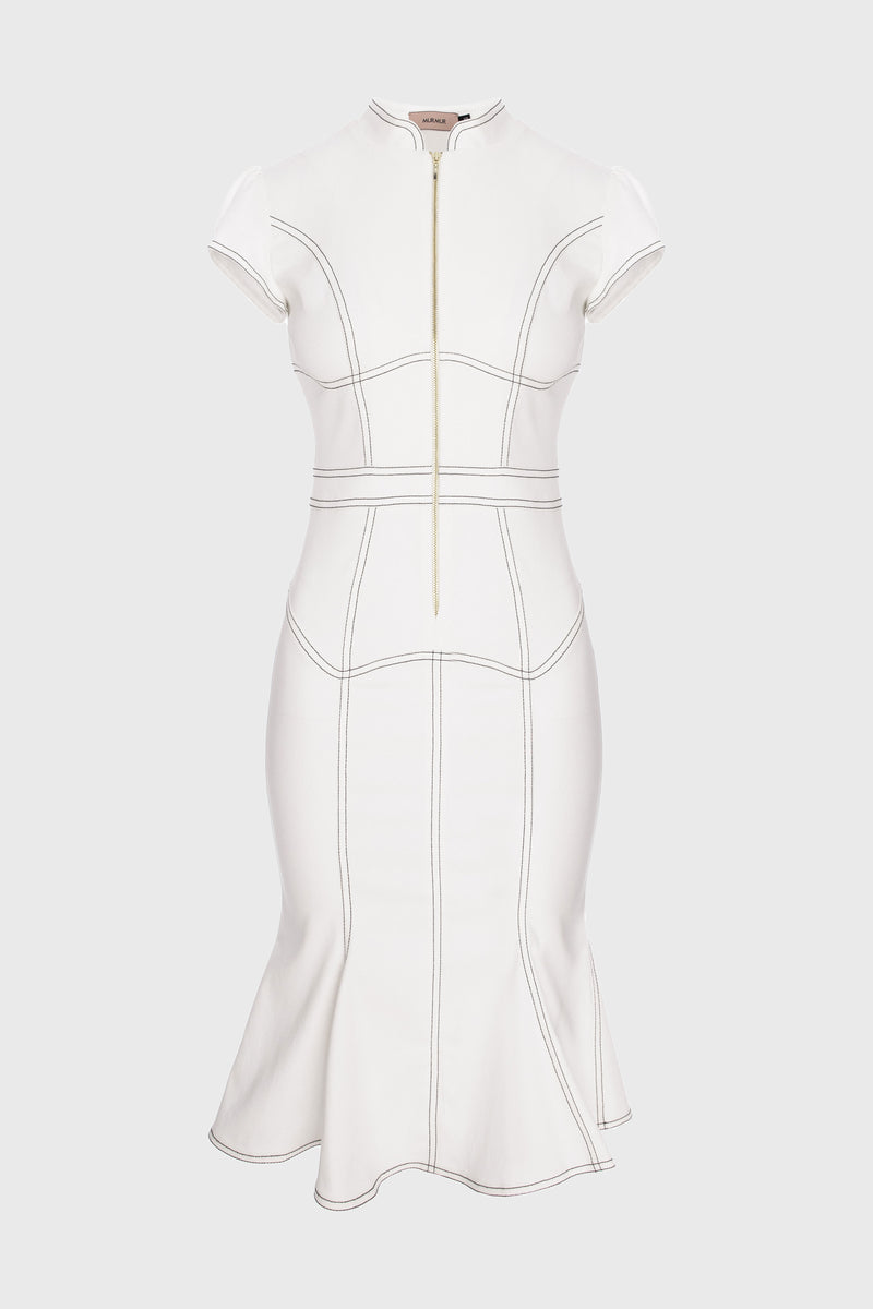 Rochie alba midi din denim bi-elastic Underline
