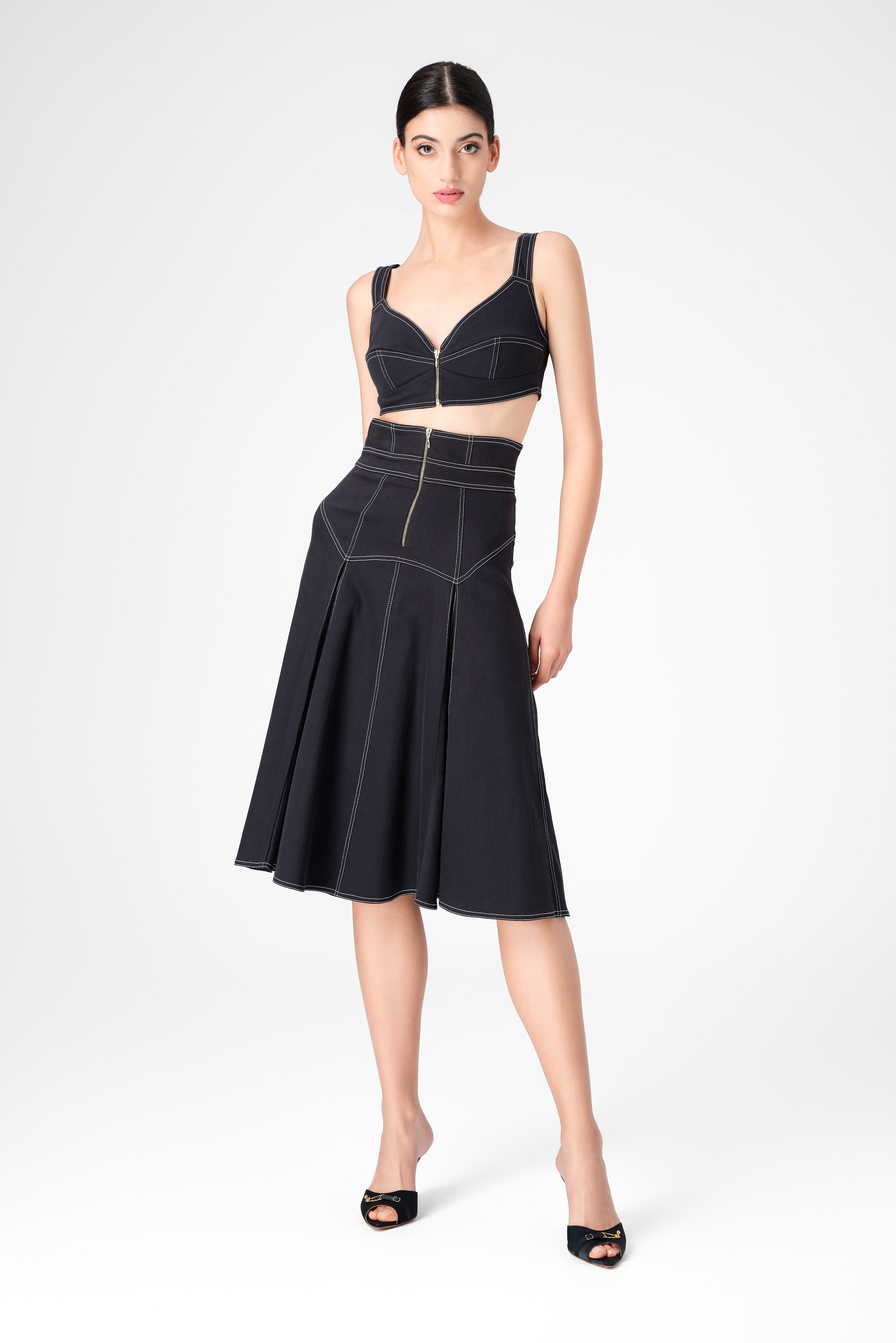 Fusta neagra din denim bi-elastic Underline