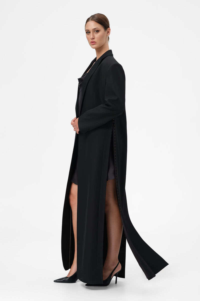 Blazer negru lung cu deschidere laterala Urban